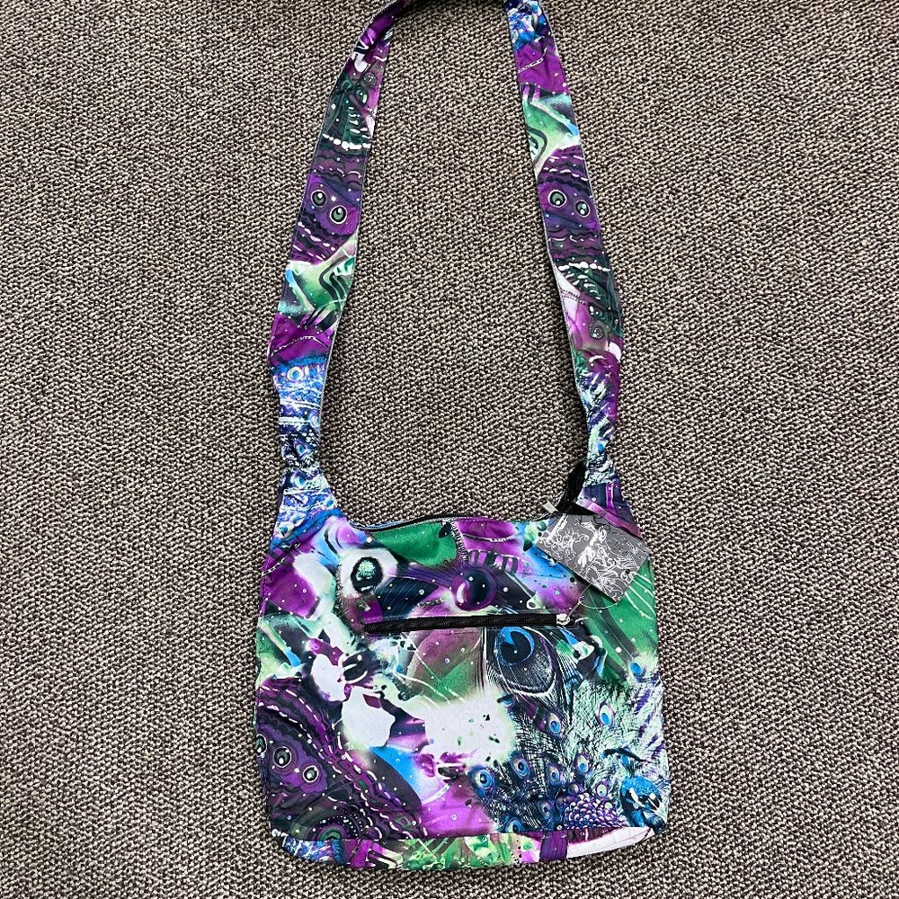 Sparkly Para Ella Peacock Cross Body Purse with Matching Makeup Bag NWT